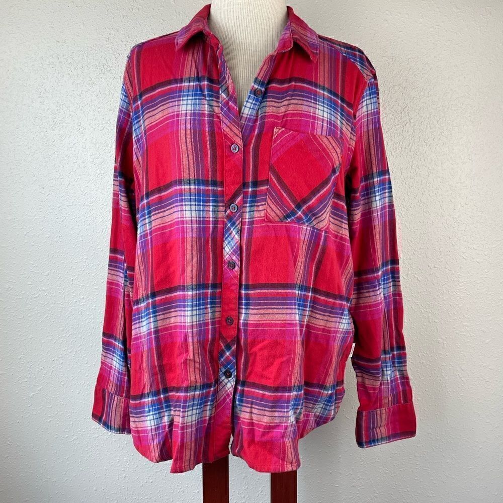 EUC Orvis Womens Red and Blue Plaid Button Down Top Size L